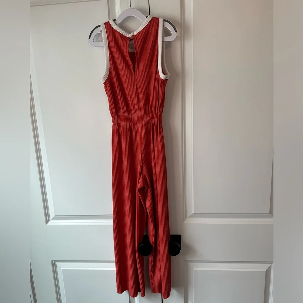 Zara Girls Ribbed Wide Leg Sleeveless Jumpsuit Rust/White (Size 9)